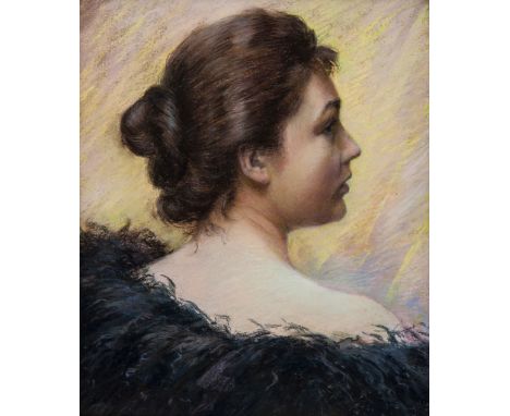 Attributed to Mme. Clemence Molliet (c.1855-1938) - Bust portrait of a lady seen from behind, looking to her right, wearing a