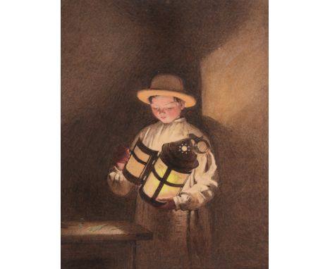 Frederick Thomas Baynes (1824-1874) - Young boy holding a lantern Watercolour, bodycolour over graphite with some scratching 