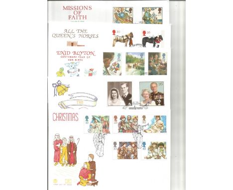 10 Various Stuart First Day Covers inc Enid Blyton, Royal Golden Wedding, Wild Orchid Conference And Missions Of Faith. Good 
