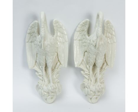 PAIR OF LATE 19TH CENTURY ROBINSON AND LEADBEATER CRANE WALL SCONCE VASES each stamped with R&L within a circle to reverse, m