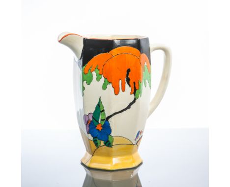 'WOODLAND' BY CLARICE CLIFF ATHENS JUG
circa 1930, designed by Clarice Cliff, transfer printed and hand-painted with a large 