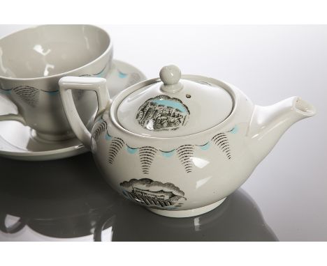 ERIC RAVILIOUS FOR WEDGWOOD TRAVEL PATTERN TEA SET
including a large teapot, a small teapot, five large tea cups and matching