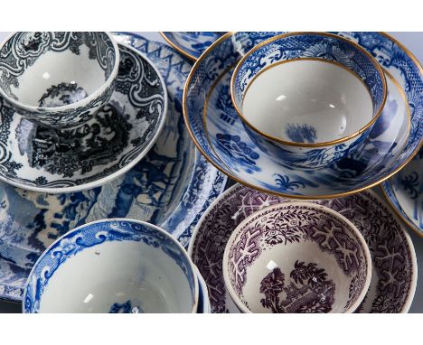 COLLECTION OF EARLY/MID 19TH CENTURY TRANSFER PRINTED TEA WARE
including two tea bowls and saucers and a coffee can with sauc