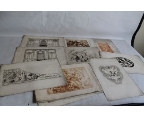PEQUEGNOT - NINETEEN ENGRAVINGS to include classical images, architectural designs etc., after artists including Albert Durer