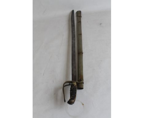 A 19TH CENTURY CHILDS TOY INFANTRY STYLE SWORD, in white metal scabbard A/F