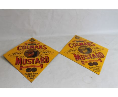 ENAMEL SIGN - 2 LOZENGE SHAPE "COLMAN'S MUSTARD" (POSSIBLY REPRODUCTION), H 69 cm x W 52 cm Condition Report:oth with rust to