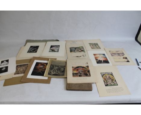 WILLIAM BLAKE INTEREST, a folio of  watercolours and prints with label on front "From Thomas Wright, Cowper School, Olney, Bu