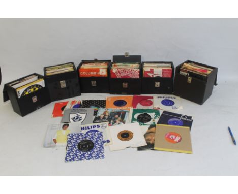 SIX BOXES OF SINGLES 1960S-1980S, to include The Beatles, The Scaffold, The Pace Makers etc