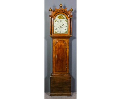 An early 19th Century oak longcase clock by Hardeman & Son of Bridge (Canterbury, Kent) the 12ins arched painted metal dial w