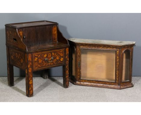 A late 18th/ early 19th century Dutch walnut and marquetry bedside commode of stepped form, the whole inlaid with trailing fl