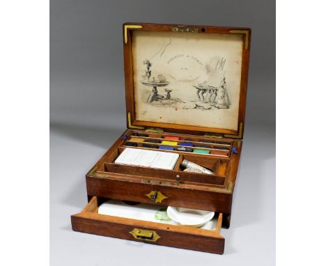 A 19th Century mahogany and brass bound artist's box by Roberson & Company of 99 Longacre, London, the interior with fitted d
