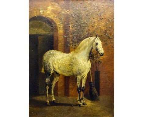 Alfred Frank de Prades (circa 1820-circa 1890) - Two oil paintings - Portrait of a dappled grey horse, board 23.5ins x 17.5in