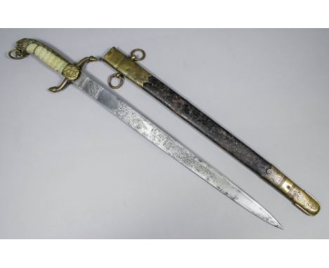 A Victorian 1856 pattern Midshipman's dirk, the 17.75ins steel blade etched with the Royal cipher, with gilt brass hilt, shag