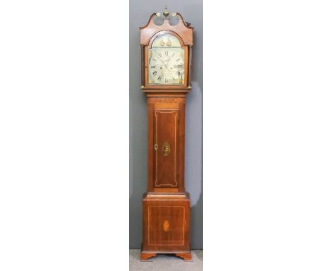 A 19th Century mahogany longcase clock by William Hills of Rochester, the 12ins arched painted dial with Roman numerals and s