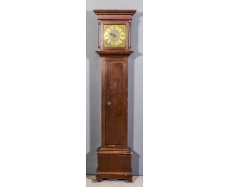 An 18th Century grained wood longcase clock by Jn. Bradbourn of Westerham the 10ins square brass dial with single hand and ch