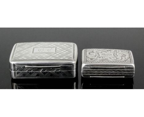An early Victorian silver rectangular vinaigrette with engine turned ornament to top and sides, the gilt interior with pierce