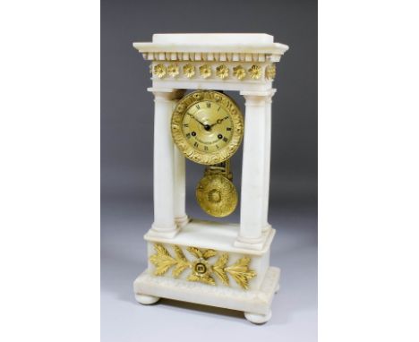 A 19th Century French alabaster and gilt brass mounted mantel clock by Le Roy et Fils, Paris, No. H187, the 3.125ins diameter