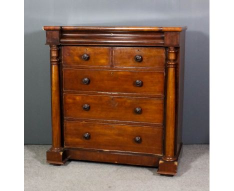 A Victorian mahogany "Scottish" chest of drawers with square edge to top, fitted one cushion fronted drawer above two short a