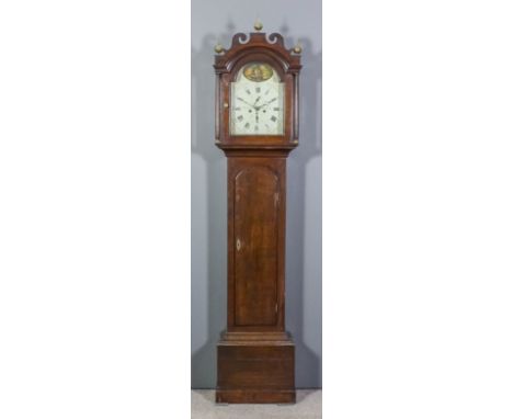 A late 18th/ early 19th Century oak longcase clock by Thomas Green of Aylesham, the 12ins arched painted dial with Roman and 