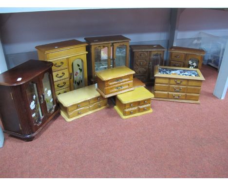 Ten Wooden Trinket Drawers / Cabinets, tallest 32cm high. (10)