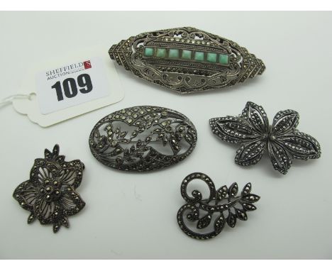 Vintage and Later Marcasite Inset Brooches, (including converting to dress/lapel clips).  