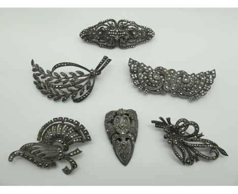 Vintage and Later Marcasite Inset Brooches, (including converting to dress/lapel clips).  