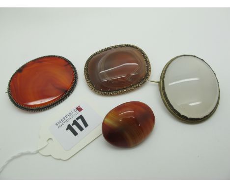 Polished Hardstone and Other Panel Brooches. (4)