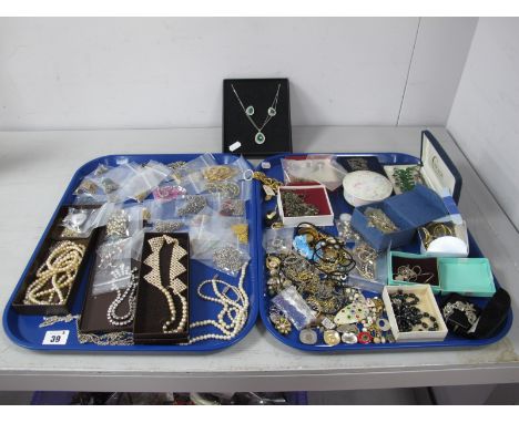 A Mixed Lot of Assorted Costume Jewellery, including imitation pearls, diamanté, earrings, chains, pendants, trinket pot, mat