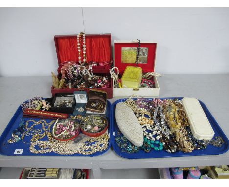 A Mixed Lot of Assorted Costume Bead Necklaces, including crystal, imitation pearl, vintage shell, etc, part contained in two