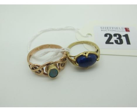 A Single Stone Opal Ring, (cracked) stamped "375" of openwork design (finger size T); together with a modern QVC lapis lazuli
