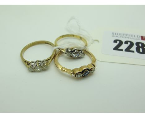 A 9ct Gold Three Stone Diamond Ring, stamped "25pts"; together with a three stone diamond crossover ring, the old cut stones 