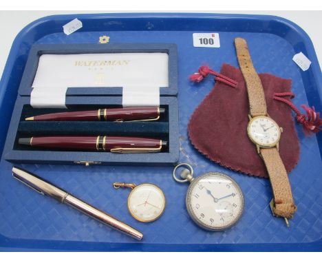 A Military Openface Pocket Watch, the screw down case back stamped with War Department arrow and "6E/50 A3178"; an Uno vintag