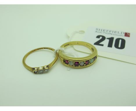 An 18ct Gold Half Eternity Style Ring, alternate claw set (finger size L½), and another ring, stamped "18ct" (sone missing) (