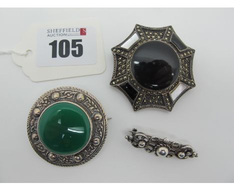 A Celtic Style Brooch, together with an Art Deco style marcasite brooch; and another. (3) 