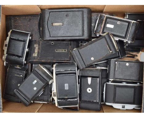 A Tray of Folding Cameras, manufactures include Zeiss Ikon, Kodak, Agfa, Ensign and other examples, mostly AF