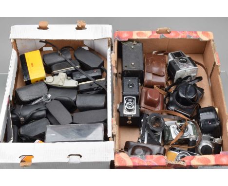 Two Trays of Film Cameras, including an Ensign Ful-Vue Super, G, Purma Special, G, Canon Canonet, Canonet QL19, Braun Super P