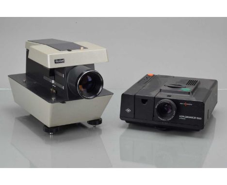 Two Slide Projectors, a Rollei P11 medium format slide projector, no cartridges, with remote cable, Heidosmat 150mm f/2.8 len