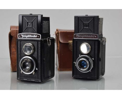 Two Voigtländer Brillant TLR Cameras, a V6 Brillant, shutter working, body G, elements G, no filter or extinction meter and a