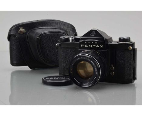An Asahi Pentax S3 SLR Camera, black, serial no 484899, shutter working, body G-VG, with Super Takumar 55mm f/2 lens, barrel 