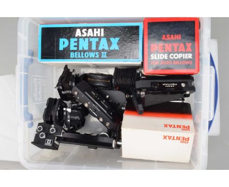 Pentax Accessories, three Ashai Pentax Bellows II, all with Asahi Pentax slide copiers, one VG, in maker's box with manual, t