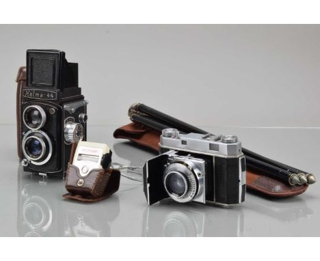 Two Film Cameras, a Halma 44 TLR camera, shutter working, not staying open in bulb, body G, with Halmar 6.0cm f/3.5 lens, ele