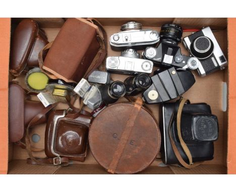 A Group of Film Cameras, a Werra 1c, Kodak Reinette IB, shutters working, Zenit E, winder loose, shutter working, Zeiss Ikon 