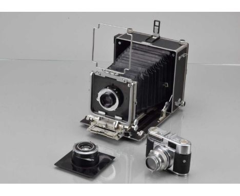 A M.P.P MK VI 5X4 Micro Technical Camera, serial no 7257, rangefinder working, body G, bellows G, all moves freely, with Koda