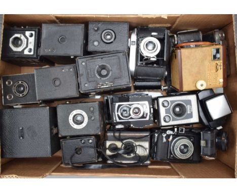 A Tray of Folding and Box Cameras, Kodak, Ensign, Conway & other box cameras, Kodak, Voigtländer and other folding cameras, A