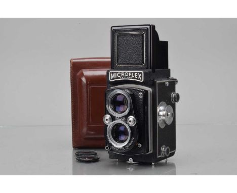 A M.P.P. Microflex TLR Camera, shutter working, body G-VG, with Micronar 77.5mm f/3.5 lens, elements G, front cap, in Microfl