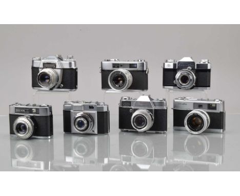 A Tray of 35mm Cameras, a Voigtländer Besamatic, shutter sluggish, light cell responsive, bod F-G, elements G, Zeiss Ikon Con