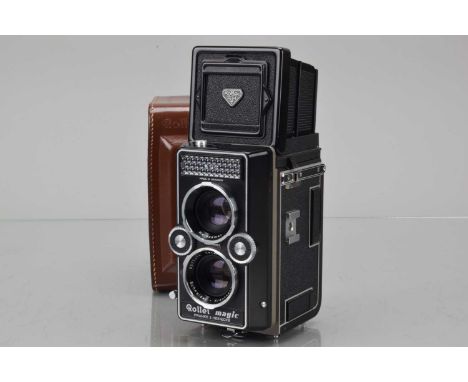 A Rollei Magic TLR camera, shutter only fires in auto, light cell responsive, body VG, with Schneider Kreuznach 75mm f/3.5 Xe