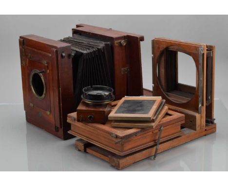 Mahogany & Brass Camera Parts,  including a City Sale & Exchange ''The Salex'' studio camera body, G, bellows AF, horizontal 