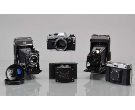 A Group of Various Cameras, a Zeiss Ikon Super Ikonta 531/2, shutter working, body F-G, some paint wear to edges, with Carl Z
