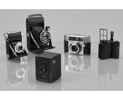 A Group of Film Cameras, a Houghton & Butcher Ensign Cupid, shutter working, G, Agfa Optima, shutter nor working, G, Balda Ri
